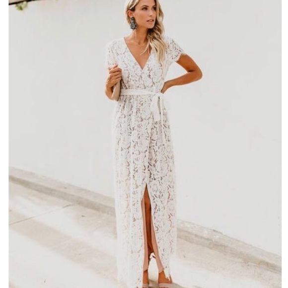 white lace wrap dress